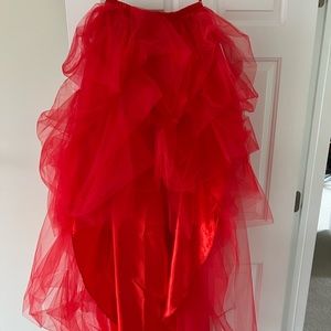 Red tulle high low party skirt